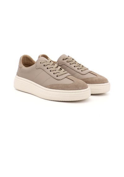 Gönderi(R) Gönderi R Vizon Lastik Bağcıklı Dolgu Taban Hakiki Deri Sneaker Vizon