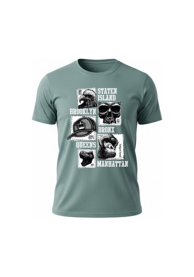Urbantrendstore Unisex Brooklyn Yazılı Oversize Fit Rahat Geniş Salaş T-shirt Günlük Tişört Mint