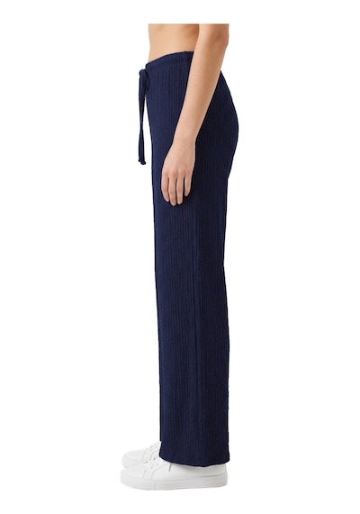 Cottonill Premium - Tide Collection Lacivert Bağcıklı Bürümcük Dokulu Bol Paça Kadın Pantolon