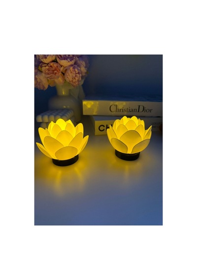 Anneler Günü Hediyesi 2 Li Lotus Led Mum Dekoratif Gece Lambası & Huzur Işığı Beyaz