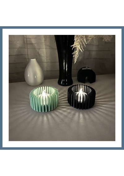 Buradabulabilirsin 3d Baskı Modern Çizgili Mumluk - Tealight Mumluk 1 Adet -mint Bbz