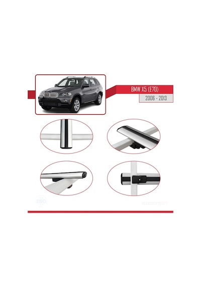 Bmw X5 E70 2006-2013 Arası İle Uyumlu Basic Model Ara Atkı Tavan Barı Gri 3 Adet