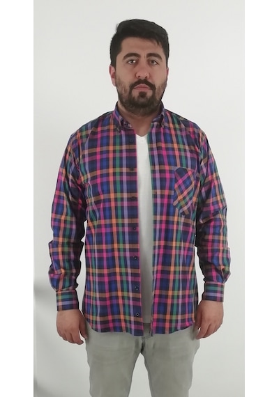 Tousus Regular Fit Ekose Likralı Erkek Gömlek Kls-4008-tss Lacivert
