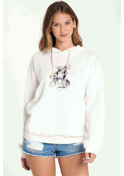 Watercolor Wolf Baskılı Kadın Kapüşonlu Beyaz Sweatshirt (534805206)
