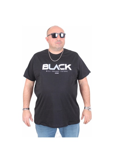 Moc Grande Mocgrande Erkek Büyük Beden Sıfır Yaka Tişört Black 25176 Sıyah Siyah