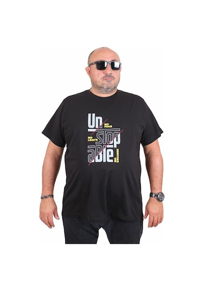 Moc Grande Mocgrande Erkek Büyük Beden Sıfır Yaka Tişört Un Stop Able 25181 Sıyah SIYAH