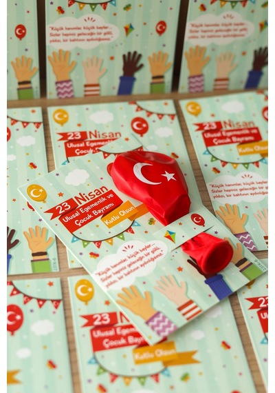 20 Adet Balon ve 23 Nisan Tebrik Kartı 20'li Set Sınıf Hediyelik Türk Bayraklı Balon