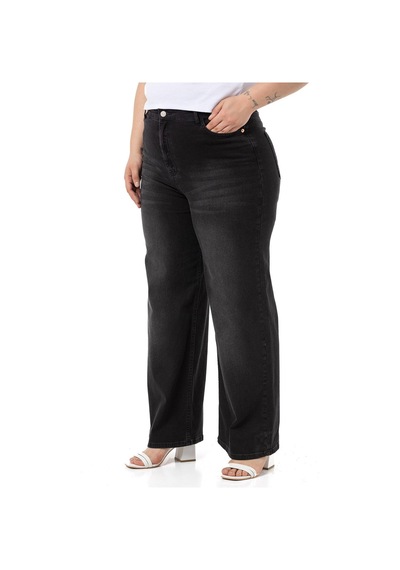 Disentis Büyük Beden Yüksek Bel Geniş Paça Siyah Denim Pantolon-siyah Siyah