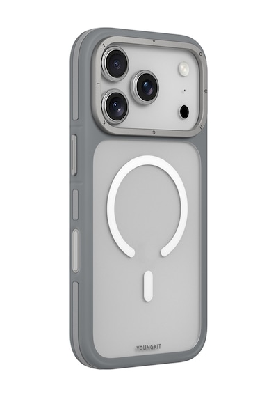 Apple Uyumlu iPhone 17 Pro Max Kılıf M-safe Şarj Özellikli Youngkit Rock Sand Serisi Kapak Gri