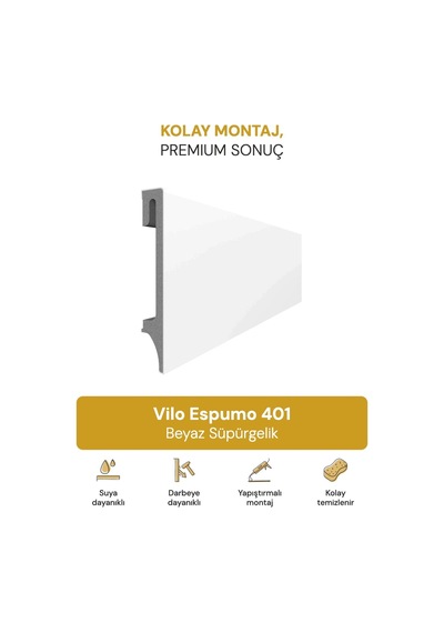 Vilo Espumo 401 Beyaz Süpürgelik 240cm Kolay Montaj - Suya Ve Darbeye Dayanıklı