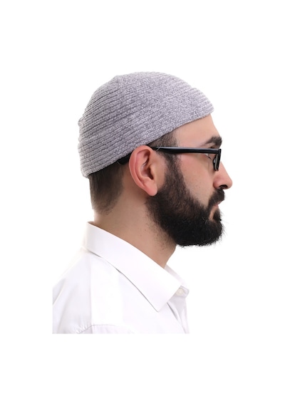 Gri Katlamalı Sade Desen Kışlık Kadife Takke Şapka