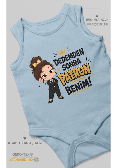 Morivokids Dedemden Sonra Patron Benim Sıfır Kollu Bebek Zıbını %100 Pamuk Bebe Mavisi