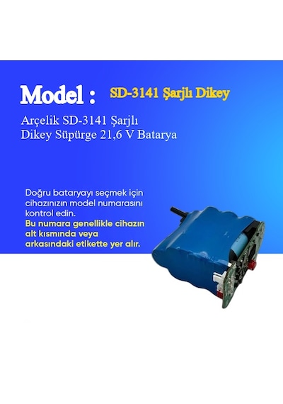 Arçelik Sd-3141 Şarjlı Dikey Süpürge 3000 Mah 21,6 V Batarya  Uyumlu Uzun Ömürlü, Yüksek Performans Pil