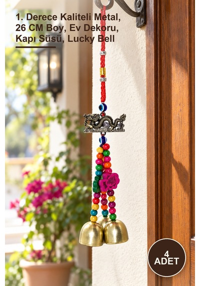 4 Adet Metal Şans Ve Bereket Çanı 1. Derece Kaliteli Metal, 26 Cm Boy, Ev Dekoru, Kapı Süsü, Lucky Bell Diğer