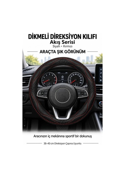 Trobus Ford Transit Connect 2002-2013 Uyumlu Dikmeli Direksiyon Kılıfı Akış Siyah Kırmızı Siyah - Kırmızı