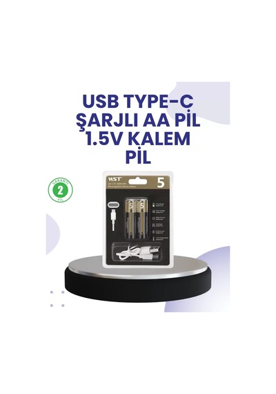 Home Type-c Usb İle Hızlı Şarj Edilebilir Aa Kalem Pil 1.5v Lityum Çiftli Paket