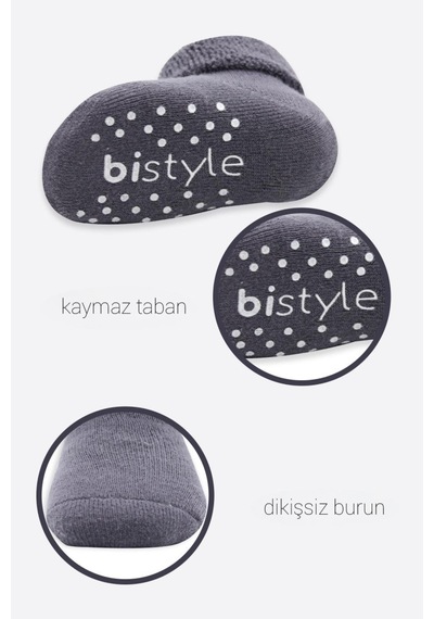 Akıllı Bayi 2'li Çemberli Kaymaz Havlu Soket Çorap 10503 Gri-antrasit renkli