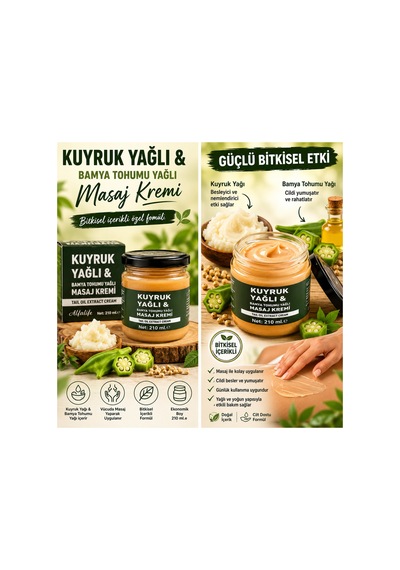 Alfalife Kuyruk Yağlı & Bamya Tohumu Yağlı Masaj Kremi 210 Ml - Bitkisel İçerikli Vücut Masaj Kremi