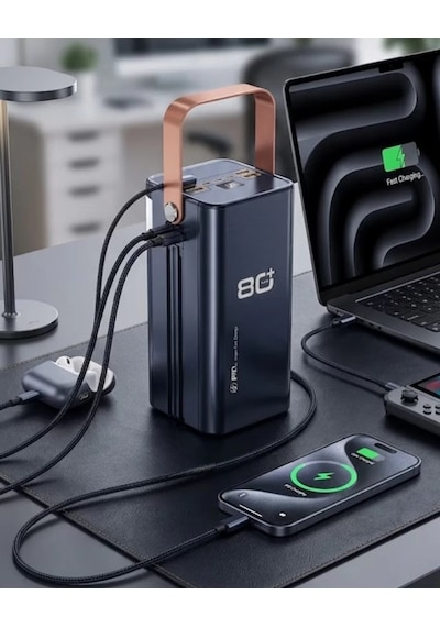 80000 Mah Taşınabilir Powerbank Süper Hızlı Şarj Çoklu Çıkış Ve Led Göstergeli Siyah