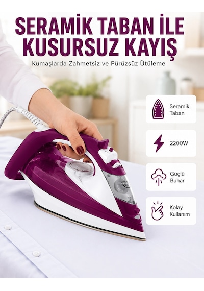 Buharlı Kablolu Ütü 2200 Watt Kireçlenme Önleyici Şok Buharlı Yeni Nesil