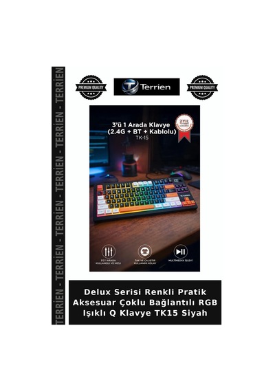 Delux Serisi Renkli Pratik Aksesuar Çoklu Bağlantılı Rgb Işıklı Q Klavye Tk15 Siyah