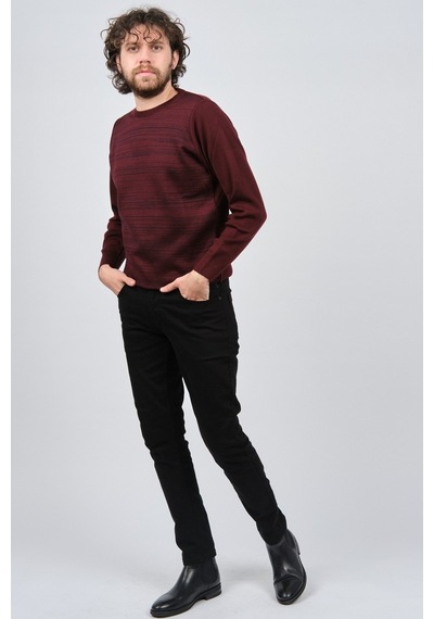 Çizgi Triko Erkek Bisiklet Yaka Desenli Kazak 42554225 Bordo Bordo