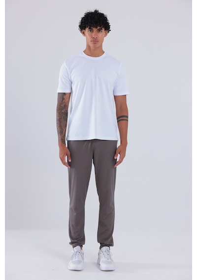 Rowinger Premium Merserize Kumaş Logolu Lastikli Paça Jogger Erkek Eşofman Altı Brown