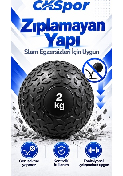 Ckspor 2 Kg Zıplamayan Sağlık Topu Slam Ball Kaymaz Dokulu Fitness Egzersiz Ağırlık Topu