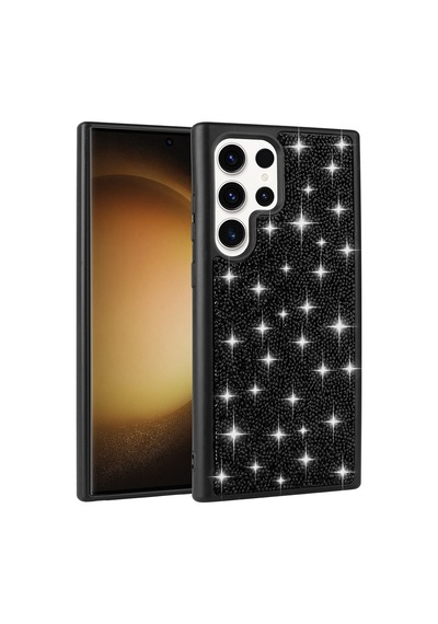 Zore Galaxy S22 Ultra Kılıf Parlak Taşlı Tasarım Nvth Pırlanta Kapak - Siyah