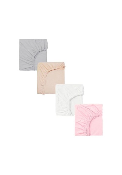 4 Adet 65 X 95 + 10 Cm Anne Yanı Lastikli Penye Kumaş Bebek Çarşafı-pembe-beyaz