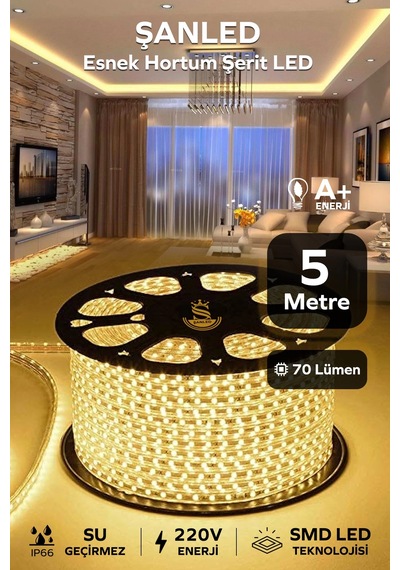 Hortum Esnek 220v Şerit Led Gün Işığı 5 Metre 5 metre