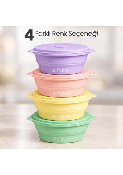 Mori 400 Ml 1 Adet Hava Sızdırmaz Yuvarlak Katlanabilir%100 Platinium Silikon Saklama Kabı Ve Kase, Bpa İçermez, Mikrodalga Ve Dondurucu Uyumlu, Pembe, Lm0012/20