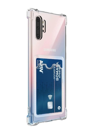 Samsung Galaxy Note 10 Plus Uyumlu Kılıf Köşe Korumalı Kartlıklı Cüzdanlı Silikon Kapak Şeffaf