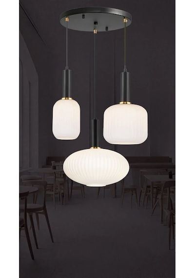 Rustik Modern Opal Camlı Avize 5762-v91-1r-jy Siyah