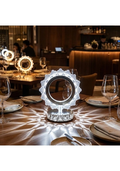 Güneş Şeklinde Kristal Led Masa Lambası Dokunmatik, 3 Renk Işık Modlu, Şarjlı Mini Dekoratif Gece Lambası 5570 Beyaz