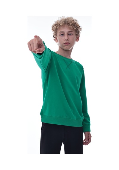 Yeşil Erkek Çocuk Sweatshirt Rahat Kalıp Pamuklu İki İplik Kumaş Yeşil