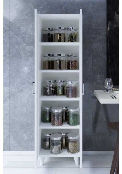 5 Raflı 2 Kapaklı 14r Çok Amaçlı Dolap Erzak Dolabı Banyo Dolabı Kiler Dolabı Beyaz Beyaz