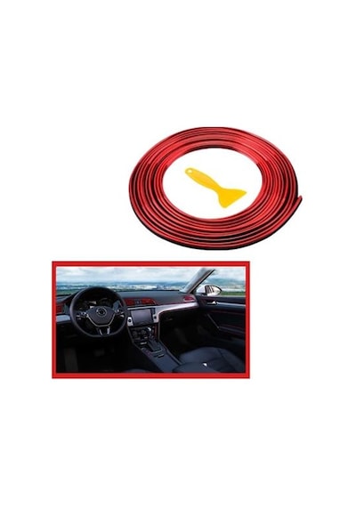 Zhd Kırmızı Araba Oto Trim Dekorasyon Şeridi Kauçuk Elastik Kolay Kurulum 5 Metre Şerit Bant