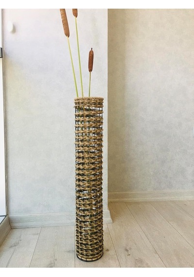 Asenya Hasır Örgü Vazo 70 Cm Ters Örgülü Tasarım Vazo Çiçeklik Yapay Çiçek Vazosu Dekoratif Saksı Diğer