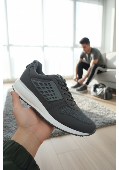 Enoch Erkek Günlük Spor Ayakkabı Modern Kafes Desenli Sneaker Fileli Rahat Yürüyüş Modeli Füme
