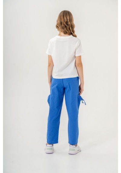 Mısstuffy Kız Çocuk Pamuklu T-shirt Keten Pantalonlu Yazlık Takım 6-9 Yaş Beyaz - Mavi Mısstuffy Kız Çocuk Pamuklu T-shirt Keten Pantalonlu Yazlık Takım 6-9 Yaş Beyaz - Mavi
