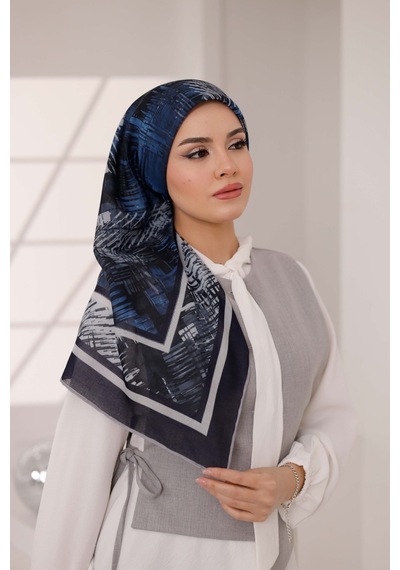 Mimiyum İz Desen Soft Eşarp Füme Mavi