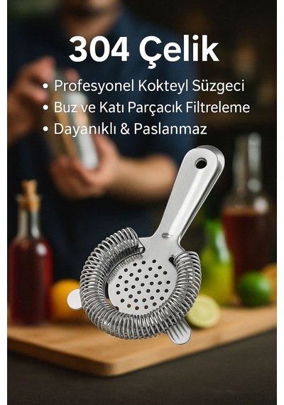 Çelik Kokteyl Coctail Bar Süzgeci Kokteyl Buz Filtresi Cin505 Çelik Diğer