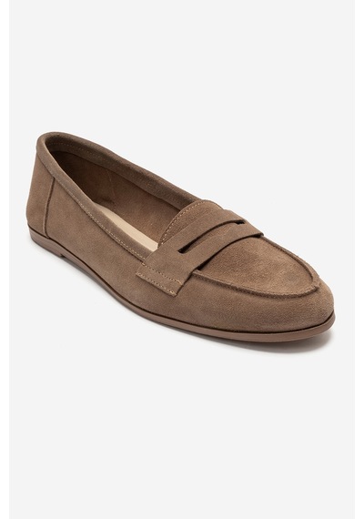 Luvi Shoes F02 Vizon Bej Süet Hakiki Deri Kadın Loafer Ayakkabı