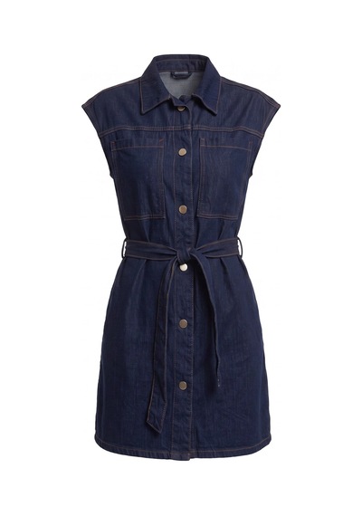 CEMO Kadın Kemerli Denim Mini Gömlek Elbise Lacivert
