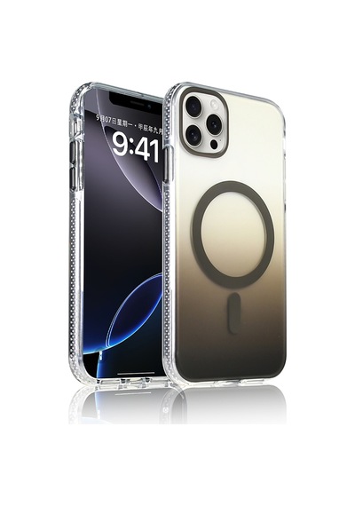 Techaks Apple Uyumlu iPhone 16 Pro Kılıf M-safe Şarj Özellikli Transparan Renk Geçişli Tchs Toros Kapak - Gri Gri
