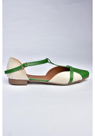 Fox Shoes B726881809 Yeşil/ten Günlük Kadın Babet Yeşil/ten Yeşil - Ten Rengi