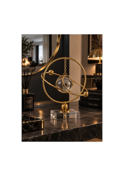 Sleep Nova Gold Yörünge Halkalı Kristal Küre Dekoratif Masa Objesi