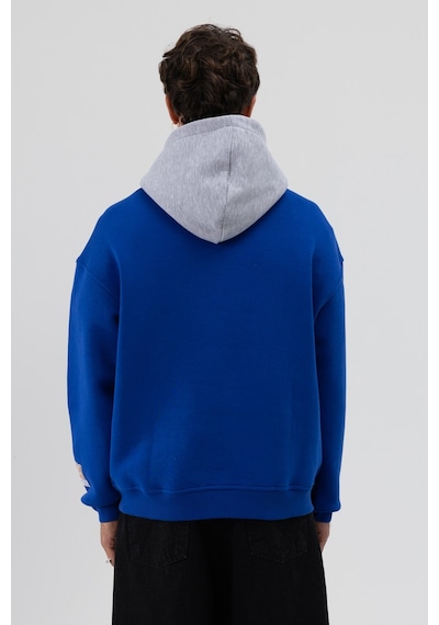 Vamos Çift Renk Baskılı Oversize Sweatshirt V70-92 Saks Mavi