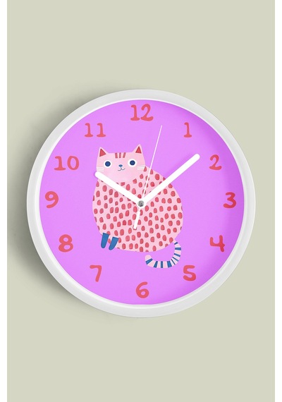 Kedi Tasarım Modern Duvar Saati - Çocuk Odası Duvar Saati - 42cm - Önü Camlı Beyaz Kasa-jh1173 Beyaz